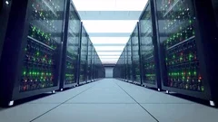 Servers racks.  Modern datacenter. Cloud computing. 8k UHD