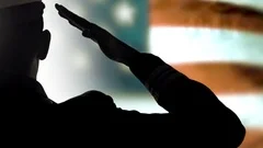 Close Up Salute, USA Military Officer Silhouette, July 4th, Stars and Stripes