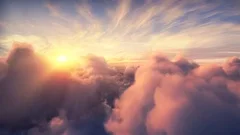 Flying over beautiful evening timelapse clouds, seamlessly looped