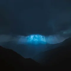 The night mountain on the background of cloud stream. Wide angle. Time lapse