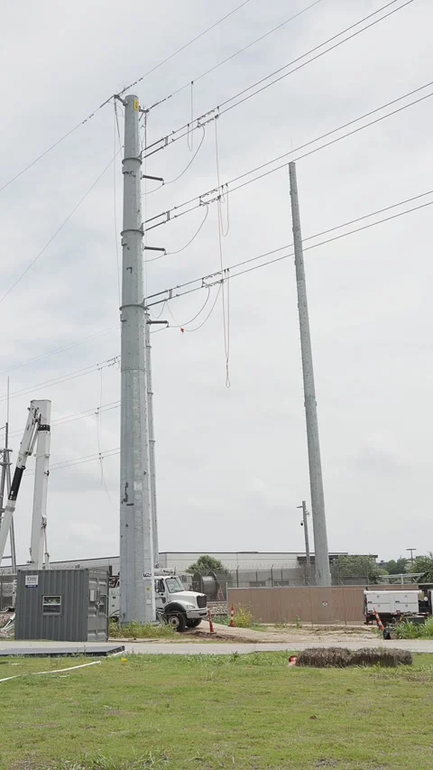 07-June-2026 Georgetown, TX - power poles in electrical substation vertical Stock Footage 336618329