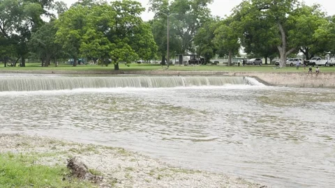 07-June-2026 Georgetown, TX - river running over dam in San Gabriel Park Stock Footage 336868350