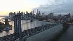 Drone footage of New York City's skyline at sunset - 4k
