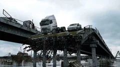 Apocalypse sea view. Destroyed bridge. Armageddon concept.realistic animation.