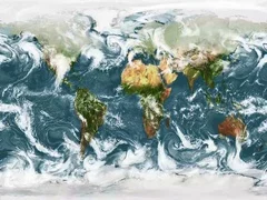 Equirectangular map of the precipitation on Earth planet. Seamless animation.