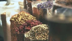 Close-up of spices in different colors on the market in the UAE