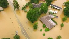 aerial drone view flooded houses hurricane Harvey disaster near Houston Texas