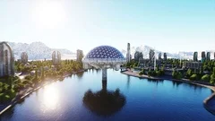 futuristic city, town. Architecture of the future. Aerial view