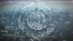 Abstract Global Business Hologram. Loop Animation of Moving Digital Network