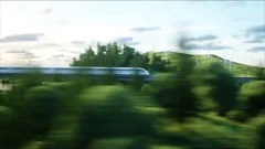 futuristic, modern train passing on mono rail. Ecological future concept.