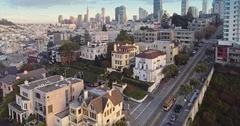 Aerial drone of the san francisco skyline from russian hill