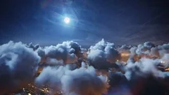 Flying over beautiful night timelapse clouds, seamlessly looped