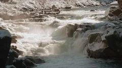Zoom Out of Raging Skykomish River with White Water Rapids at Eagle Falls in