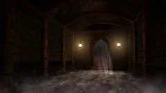 Dark interior of medieval dungeon. 3D illustration and animation