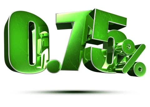 0.75 percent green 3d rendering on white background.(with Clipping Path). Stock Illustration