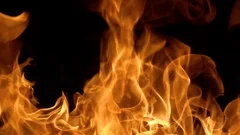 Flames of fire on black background in slow motion