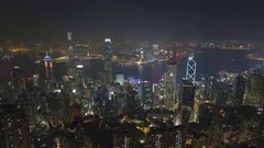 night light famous hong kong city lantau island bay aerial panorama 4k china