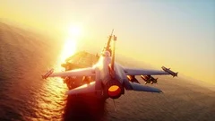 landing jet on aircraft carrier in ocean. Military and war concept. Realistic 4k
