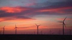 Wind Power Farm Turbines Producing Alternative Clean Energy Windmills Sunset