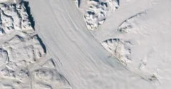 High-altitude aerial of Petermann Glacier on Greenland's northwest coast
