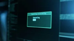 Display Showing Stages of Hacking in Progress: Exploiting Vulnerability.