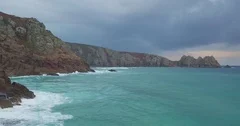 United Kingdom, England, Cornwall, Logan Rock and Porthcurno Beach