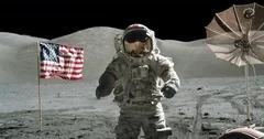 Astronaut Moon Landing Apollo Mission with American Flag Zoom In, 4K