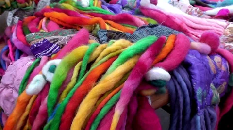 0763 Colored wool fabrics in a sample of crafts Stock Footage 37067950
