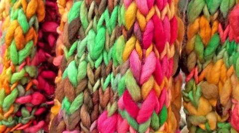 0764 Colored wool fabrics an exhibition of handmade textiles Stock Footage 37067922