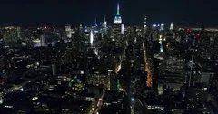 Aerial Footage of the Empire State Building at Night, NYC