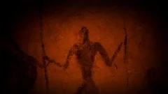 Cave Art Human Figures In Fire Light