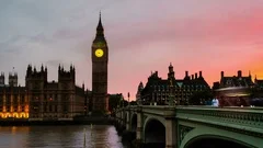 Sunset over the city of London, UK. Time-lapse