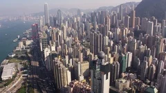 Hong Kong Aerial v171 Flying over Sai Wan area panning with cityscape views