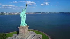 Aerial drone video Statue of Liberty flyby reveal New York City 4k 60p