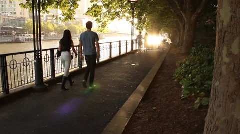 078 people path river bycicle Stock Footage 34182770