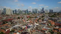 Jakarta skyline drone view, emerging market economy Southeast Asia