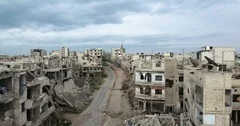 A flight of a drone over the city of homs in Syria