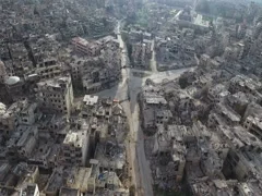 A flight of a drone over the city of homs in Syria