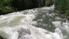 Epic Nature Drone Shot Flying Low Up Raging River with White Water Rapids