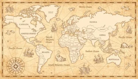 0794 World old map2 simple with names Stock Illustration