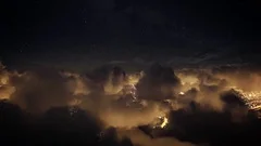 Flying over the deep night timelapse clouds with dark sky. Seamless loop.