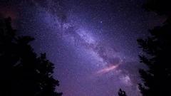 Starry night sky with meteor shower Milky Way moving in time lapse