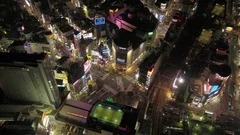 Japan Tokyo Aerial v105 Birdseye view flying around Shibuya intersection night