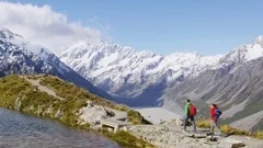 Hikers hiking in Mount Cook New Zealand mountains