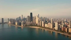 Aerial view of the Chicago, America early in the morning. Drone flying over the