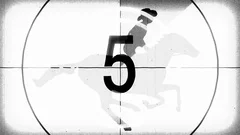retro vintage white countdown with cartoon horseman cowboy upon running horse