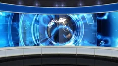 HDTV News Virtual Studio Green Screen Background Blue Globe