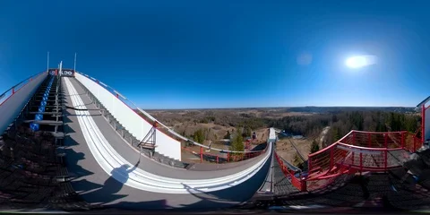 081 4K 360 VR immersive video of The long slide of the Otepaa Tehvandi in Est Stock Footage 90990566