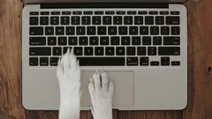 Dog paws texting on laptop keyboard