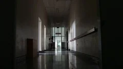 Slider/dolly shot of empty hospital hallway